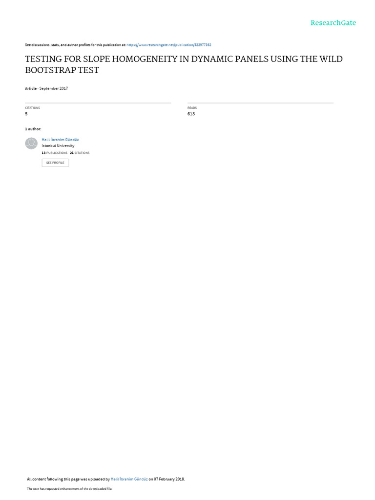 Testing For Slope Homogeneity in Dynamic Panels Using The Wild ...
