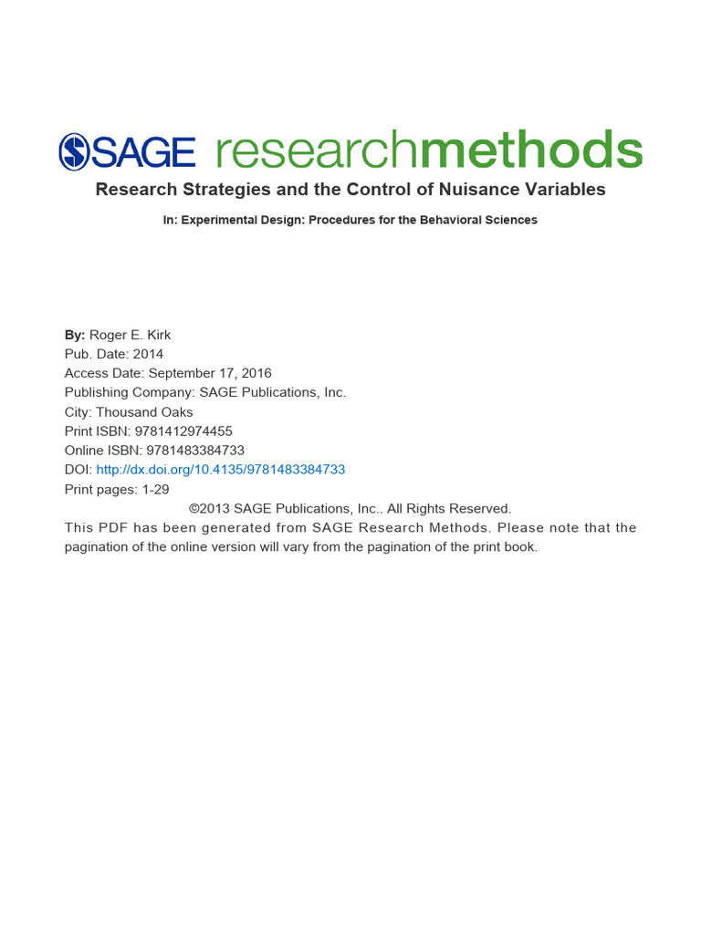 Controlling Nuisance Variables in Research | PDF | Experiment | Statistics