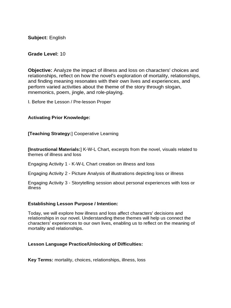 Lesson Plan Pdf Narrative Learning