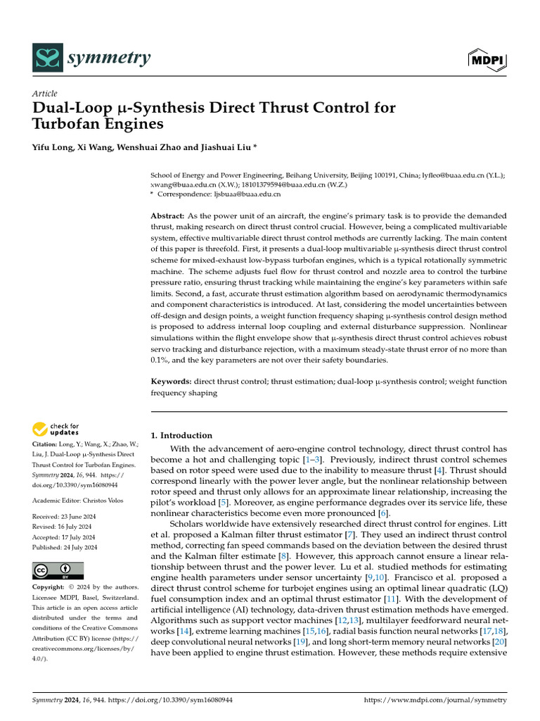 Symmetry: Dual-Loop - Synthesis Direct Thrust Control For Turbofan ...
