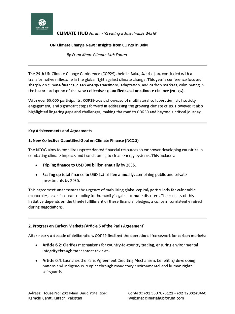 UN Climate Change News - Insights From COP29 in Baku by Erum Khan | PDF ...