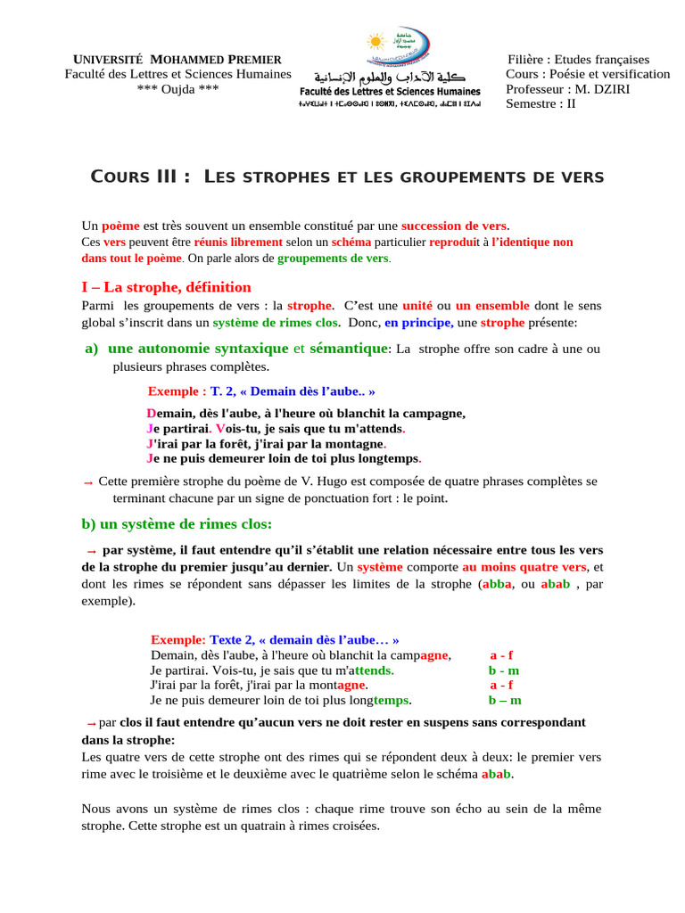 Types et définitions de strophes poétiques | PDF | Rime dans la poésie ...