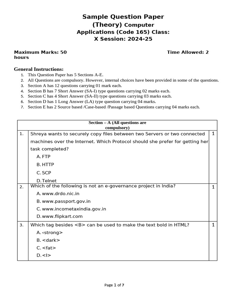 Class X Computer Applications Question Paper | PDF | World Wide Web ...