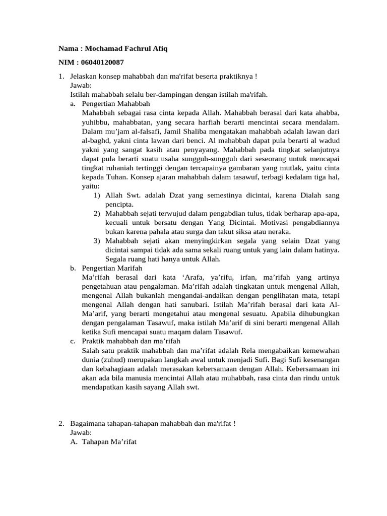 Konsep Mahabbah dan Ma'rifah dalam Tasawuf | PDF