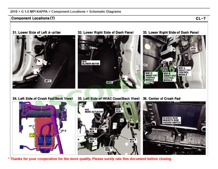 2018 G 1.0 MPI KAPPA Component Locations Schematic Diagrams | PDF