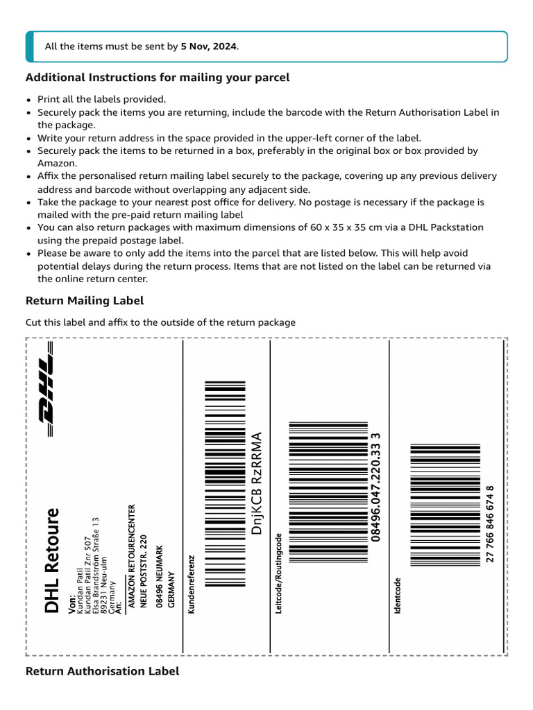 Parcel Return Instructions and Labels | PDF