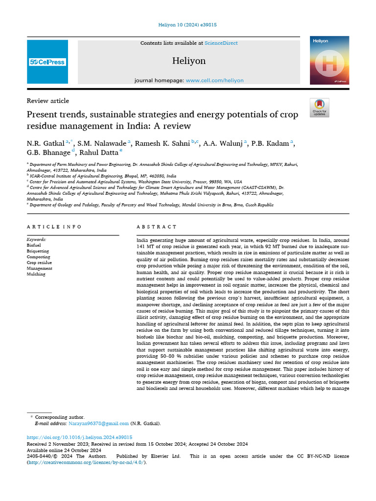 Present Trends, Sustainable Strategies and Energy Potentials of Crop ...