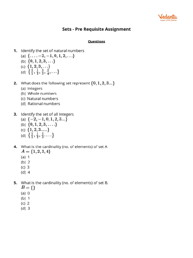 Sets Pre-Requisite Assignment Guide | PDF