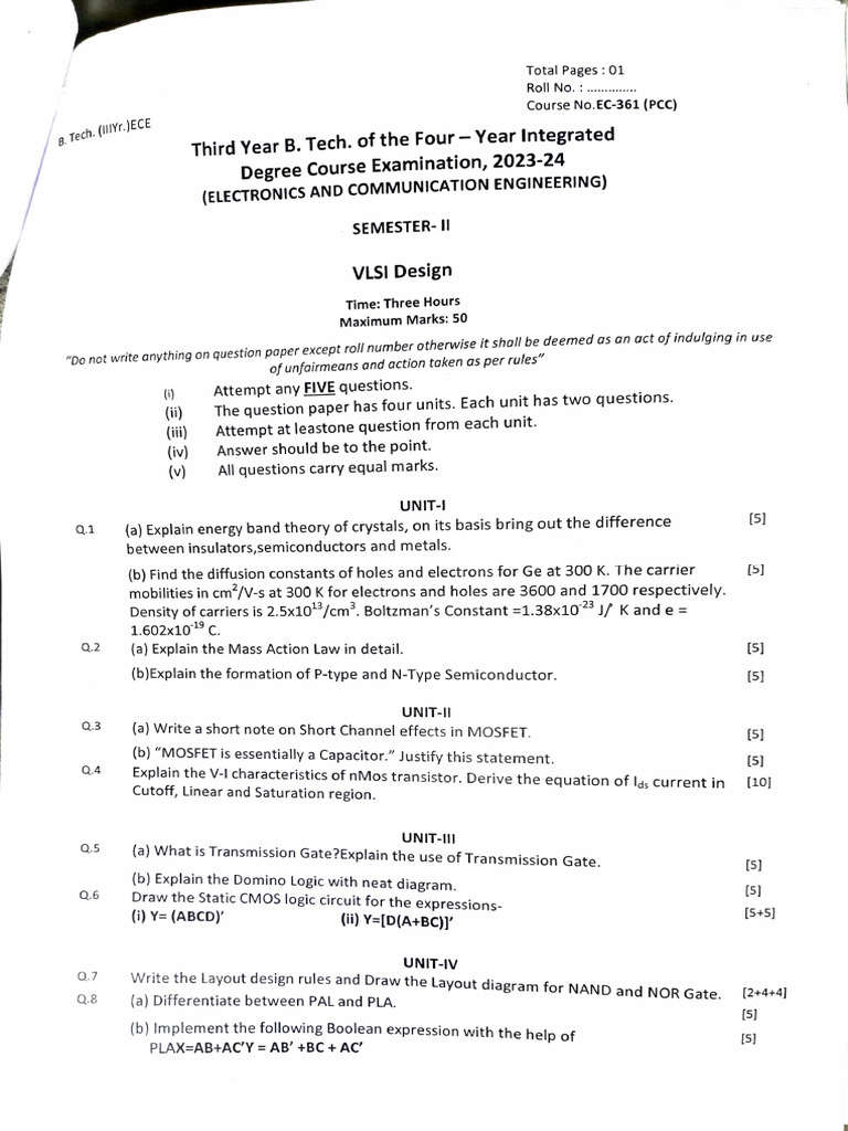 BA 3rd Year Question Paper 2023 | PDF | Mosfet | Electronic Oscillator