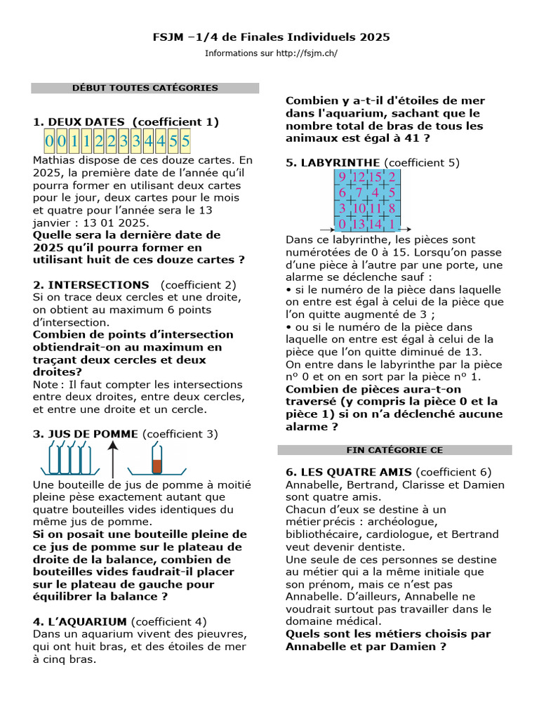 FSJM 2025 : 1/4 de Finales Individuels | PDF