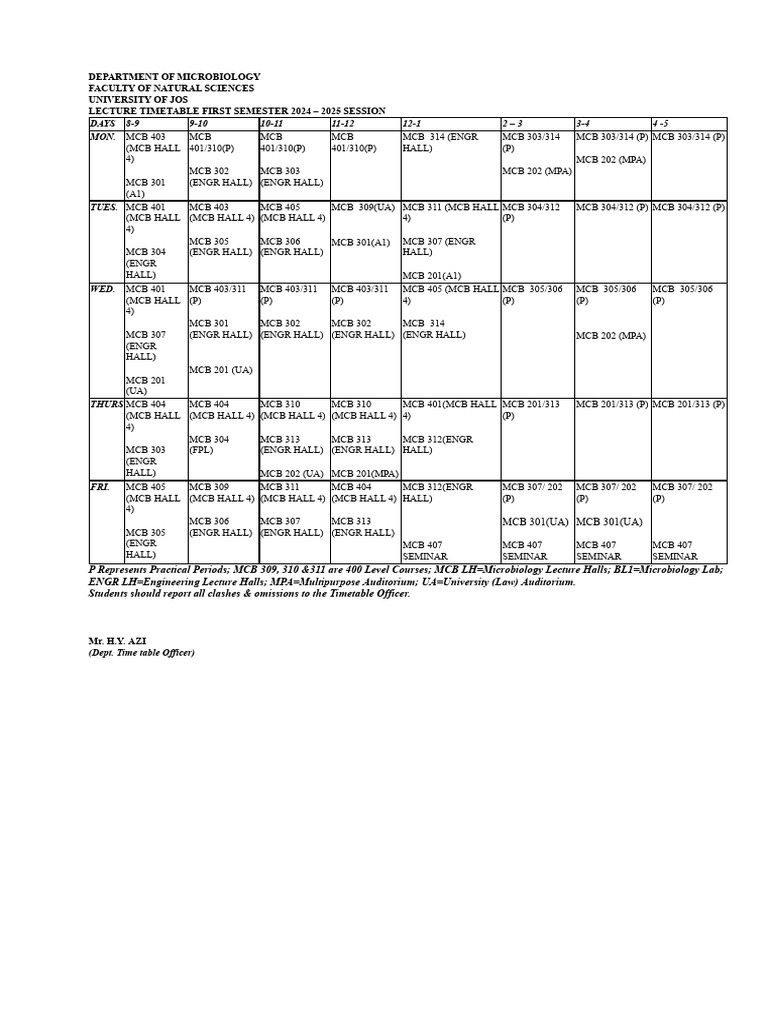 Microbiology Lecture Timetable 2024 | PDF
