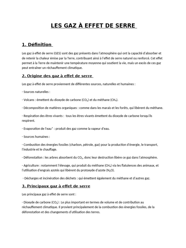 Gaz à effet de serre : causes et solutions | PDF | Effet de serre | Gaz ...