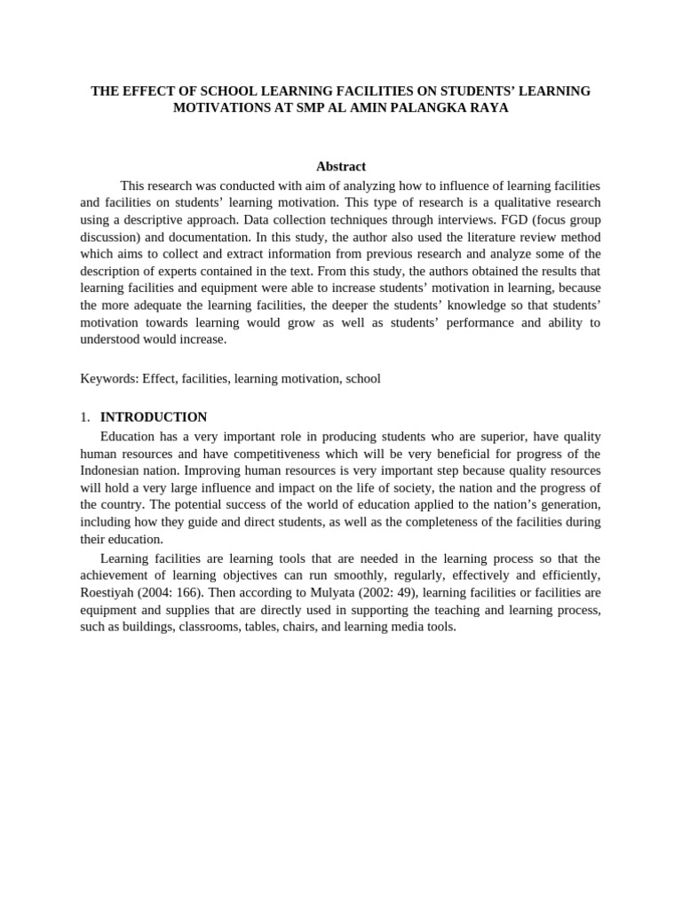 The Effect of School Learning Facilities On Students | PDF