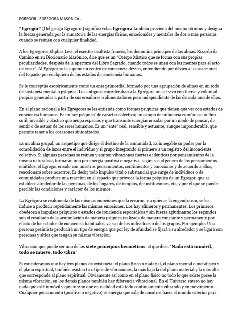 Definición y Poder del Egregor Masónico | PDF | Mente | Alma