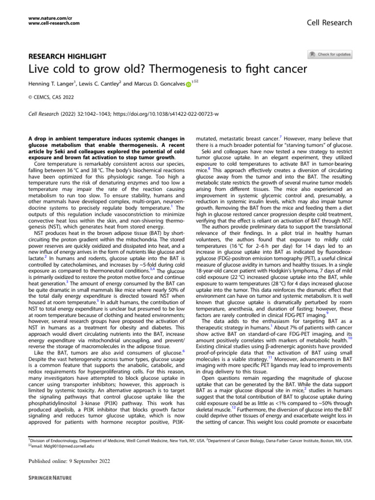 cold cancer 2022 | PDF | Metabolic Pathway | Glucose