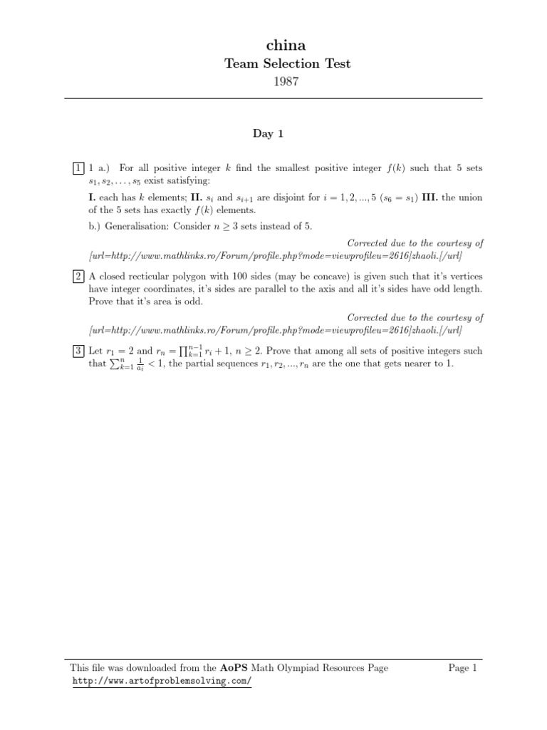China Team - Selection - Test 1987 47 | PDF | Geometry | Discrete ...