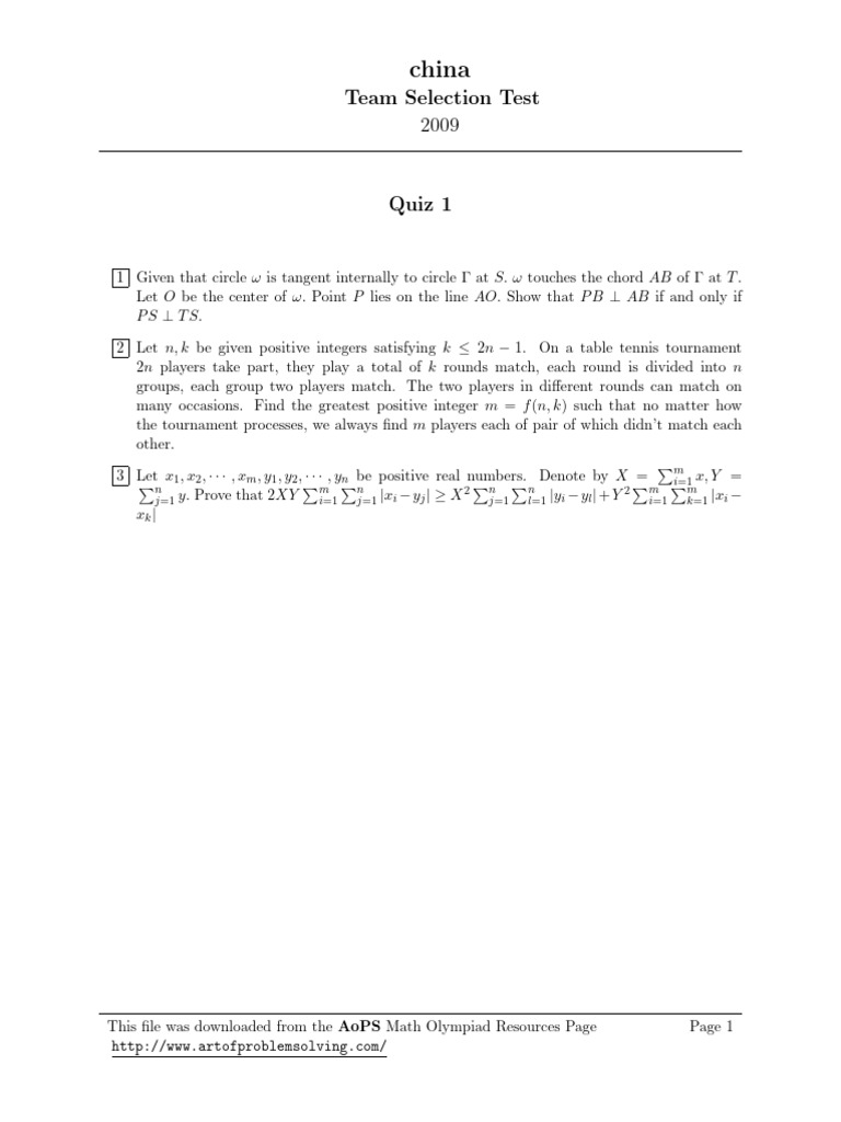 China Team Selection Test 2009 | PDF | Numbers | Real Number
