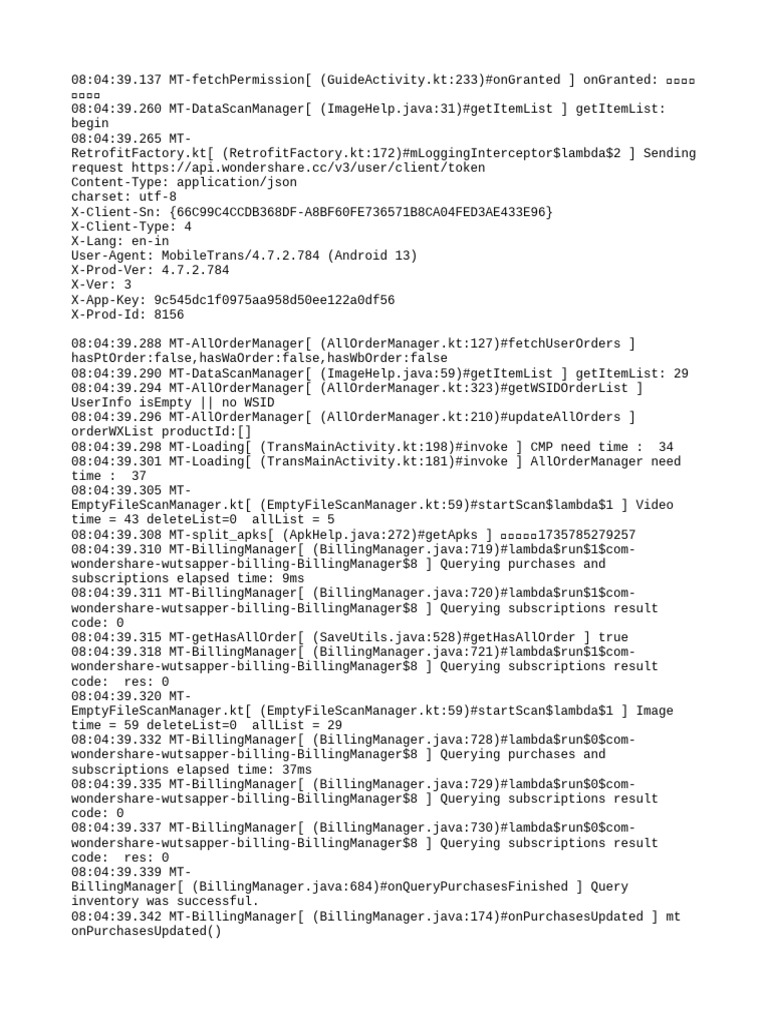 MobileTrans API Log Analysis | PDF | Software | Computing