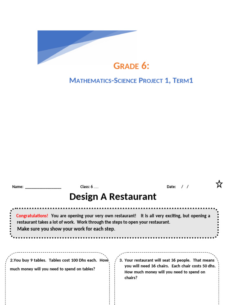 Grade 6 Restaurant Design Project | PDF | Restaurants | Menu