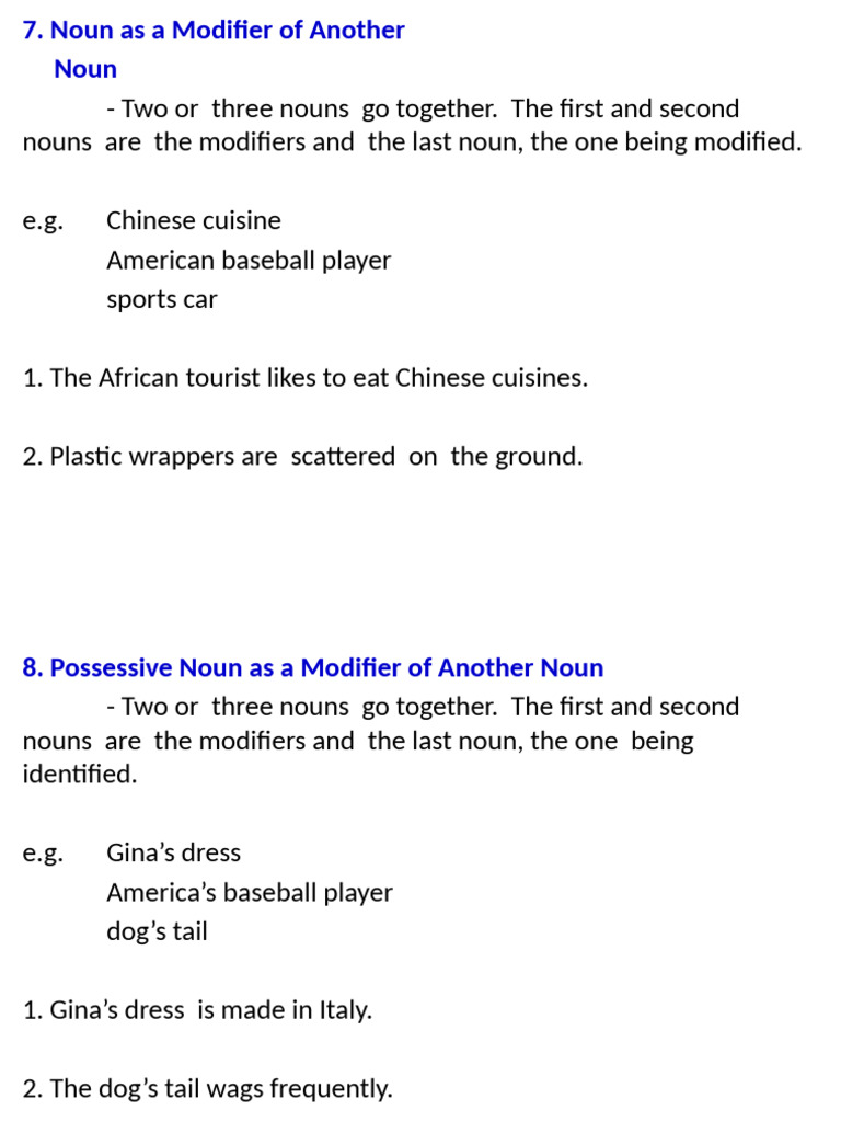 Noun Modifiers and Phrases Explained | PDF | Verb | Linguistic Morphology