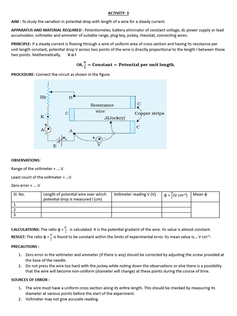 Potential Drop in Wire Experiment | PDF