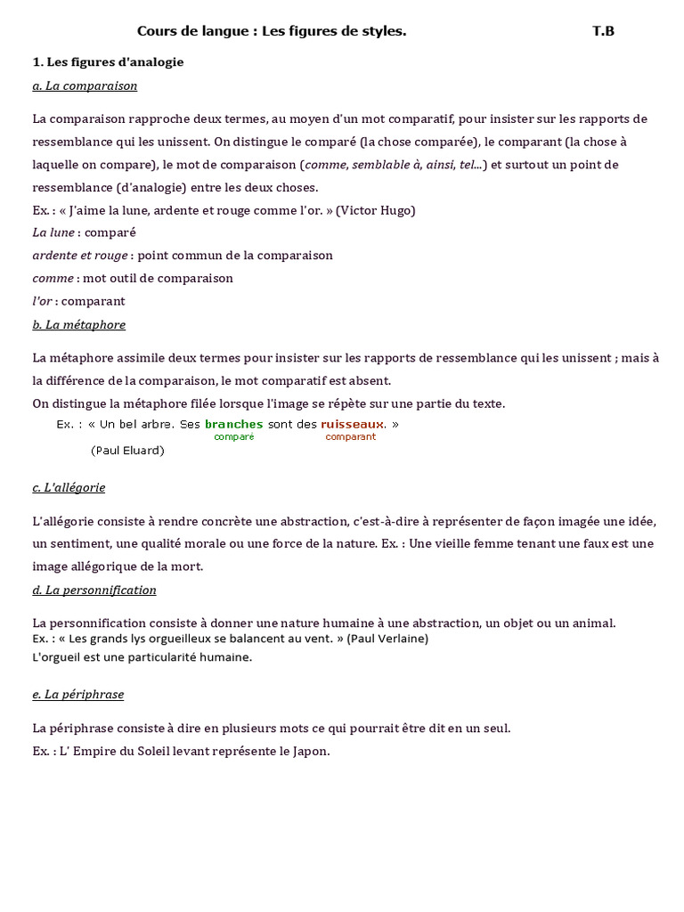 Figures de style en français : Guide pratique | PDF | Métaphore ...