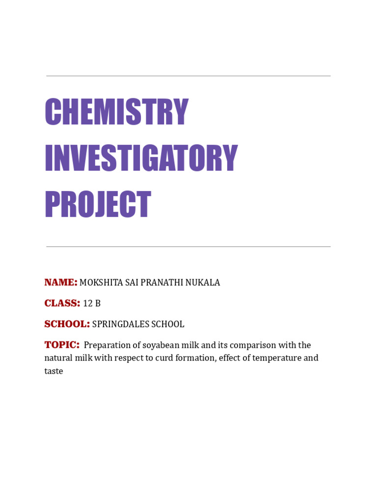 CHEMISTRY INVESTIGATORY PROJECT | PDF | Soy Milk | Yogurt