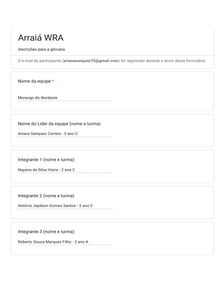 Gincana Arraiá WRA: Inscrições Abertas | PDF