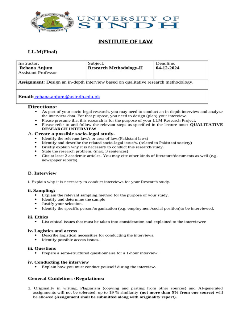 LL.M Assignment: Qualitative Interview Design | PDF | Interview ...