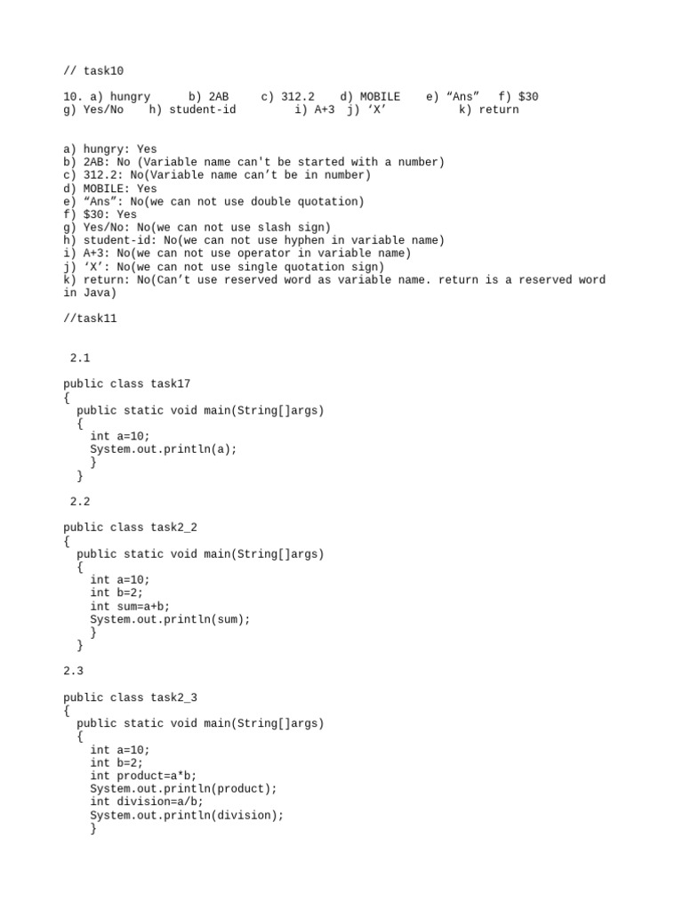 Java Variable Naming and Basic Operations | PDF | Systems Architecture ...