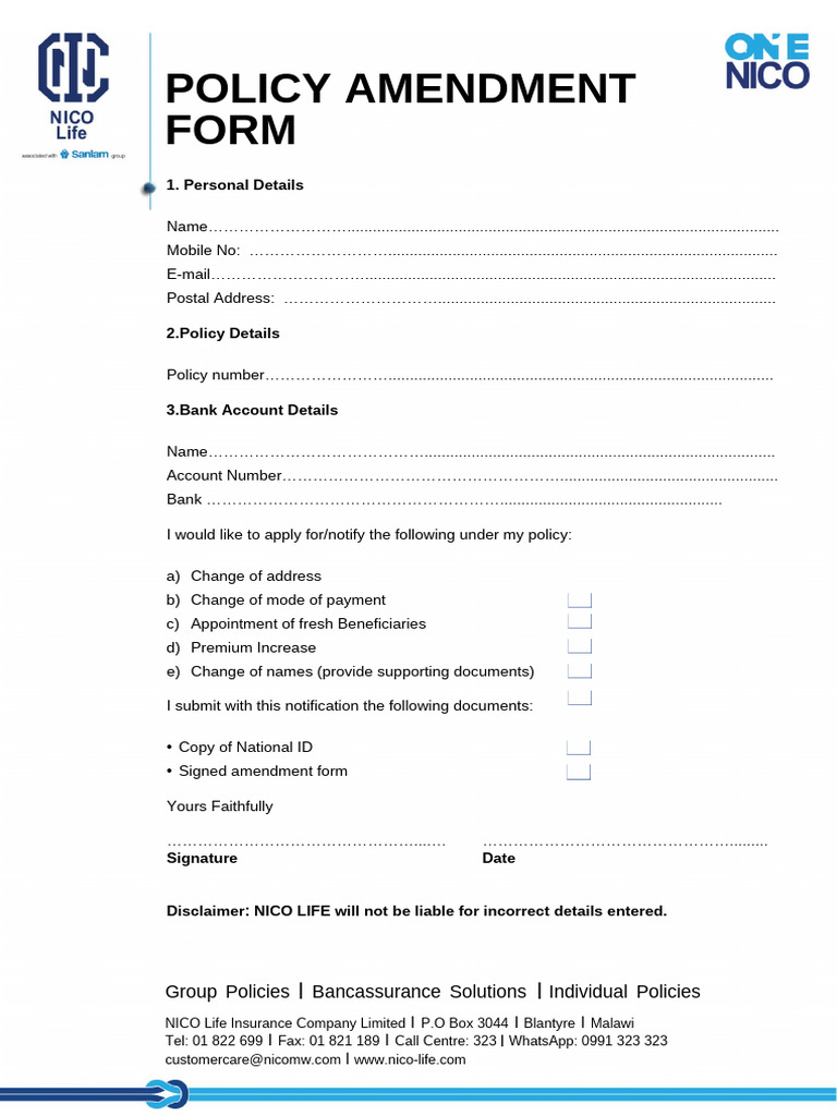 Policy Amendment Request Form | PDF