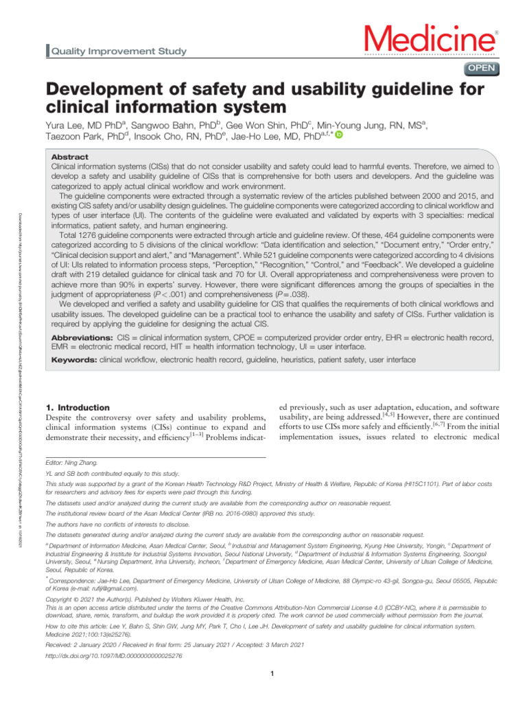Medicine: Development of Safety and Usability Guideline For Clinical ...