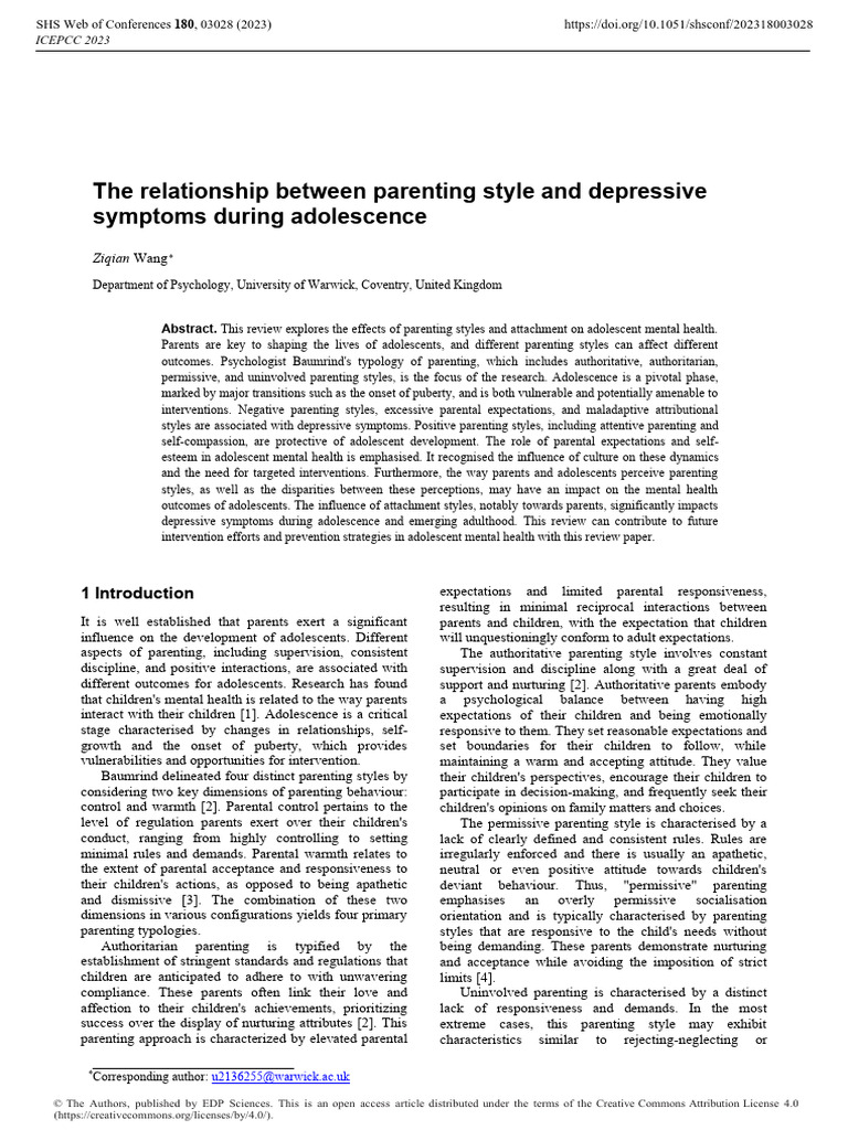 Parenting Styles & Adolescent Depression | PDF | Adolescence ...