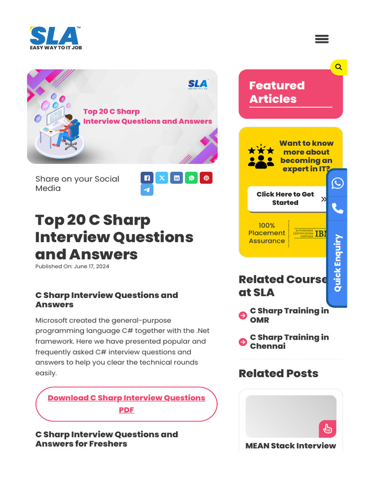 Top C# Interview Questions & Answers | PDF | C Sharp (Programming ...
