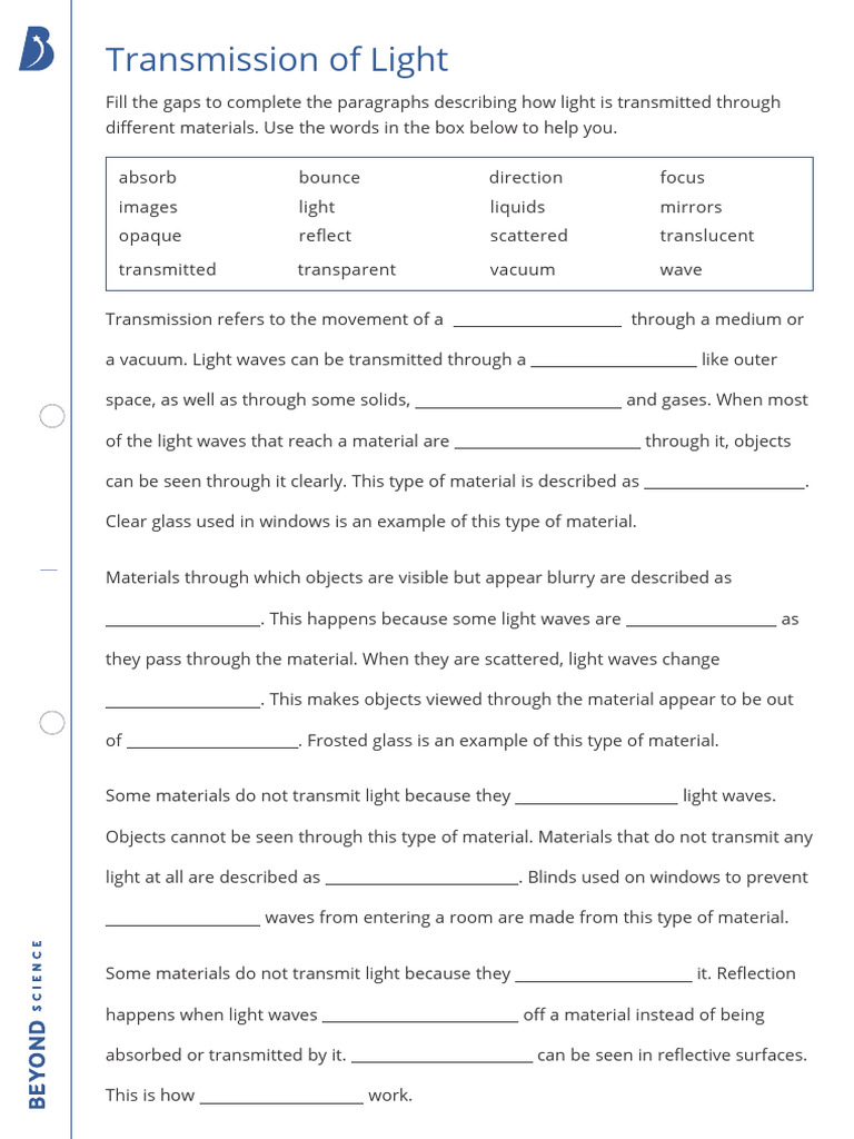 Transmission of Light Gap Fill Support | PDF