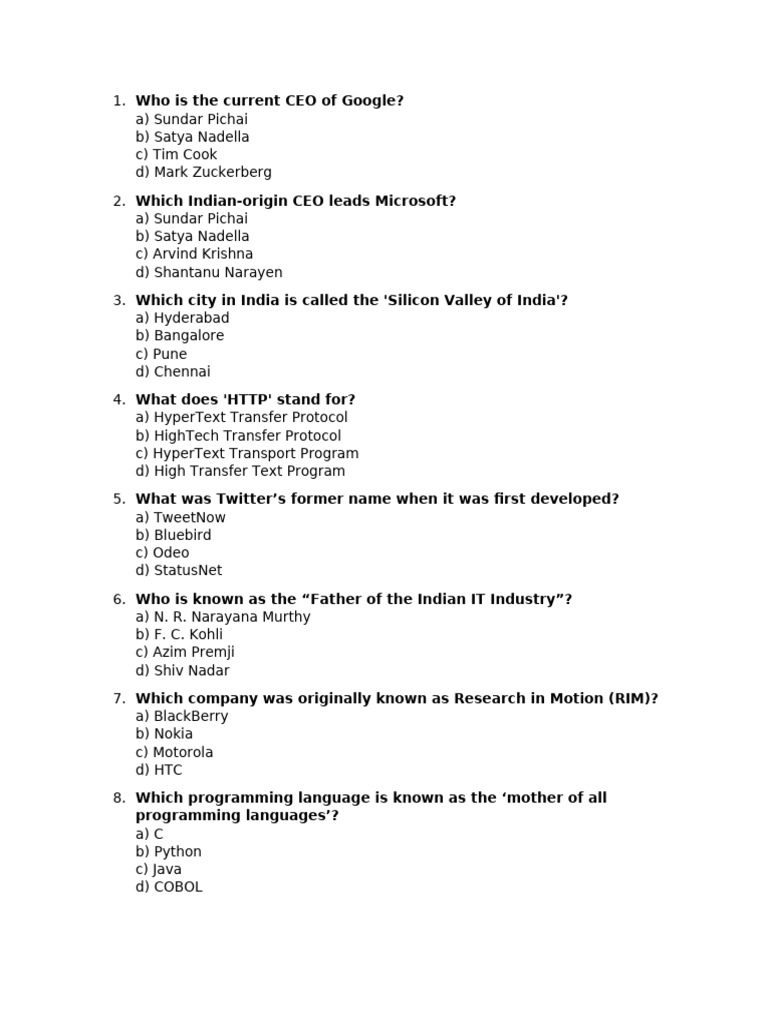 IT Quiz Questions and Answers 2025 | PDF | Computing | Computer Science