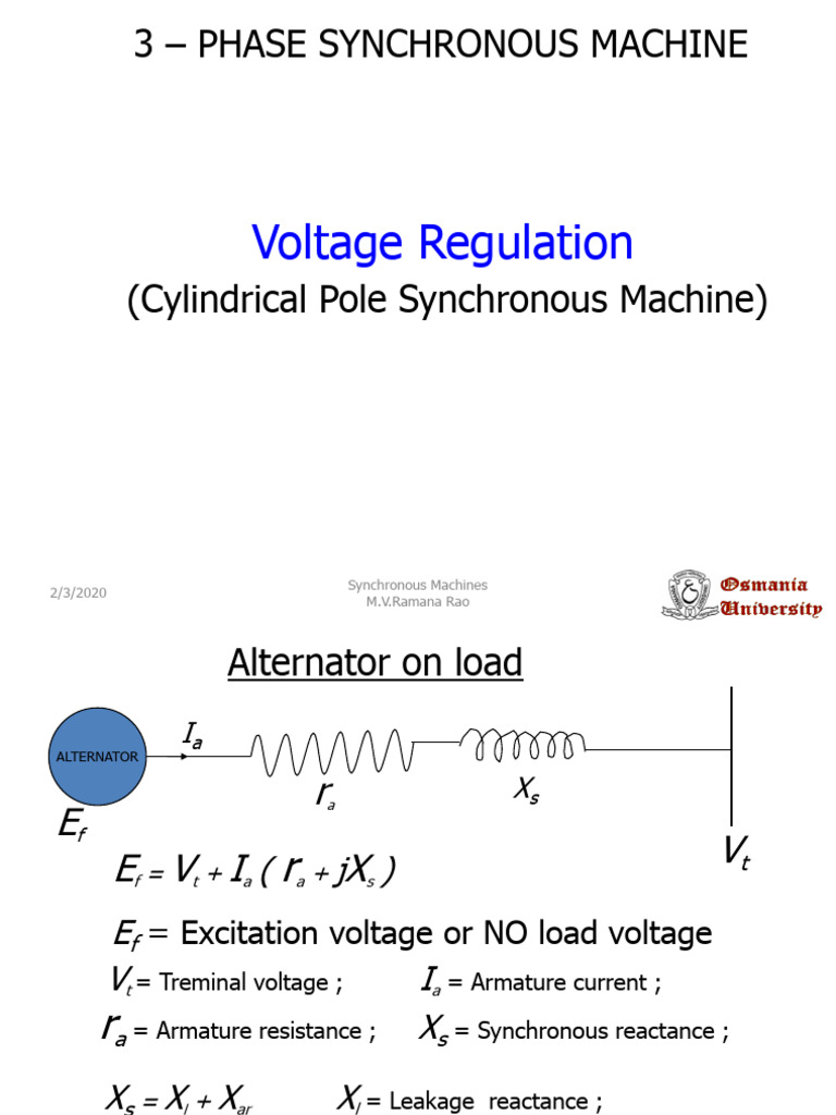 Voltage Regulation in Synchronous Machines | PDF | Electrical Impedance ...