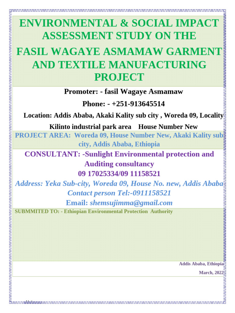 ESIA for Fasil Wagaye Textile Project | PDF | Environmental Impact ...
