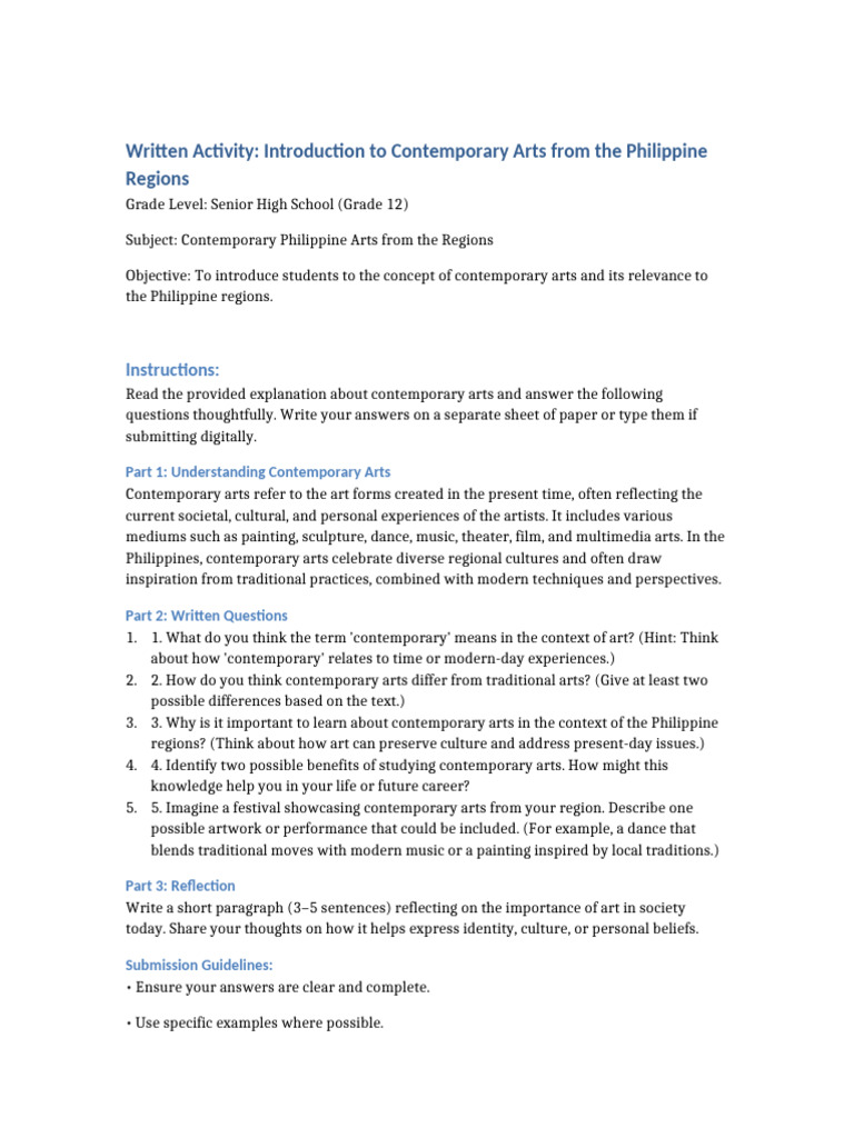 Introduction To Contemporary Arts Activity | PDF
