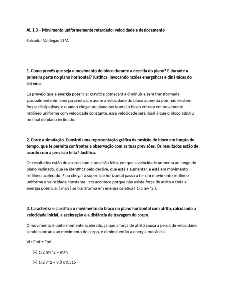 Movimento Uniformemente Retardado Velocidade e Deslocamento Salvador ...