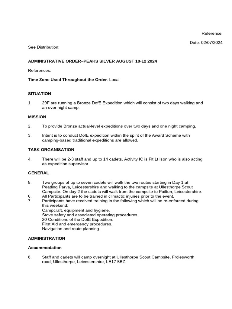 Admin Order 5-6 Oct 24 Expedition Weekend 29F | PDF