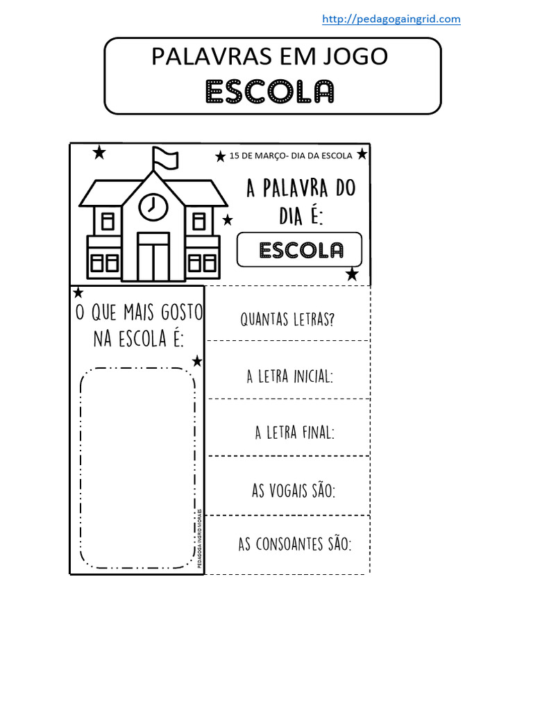 PEDAGOGAINGRID.COM Atividade palavras em jogo DIA DA ESCOLA | PDF