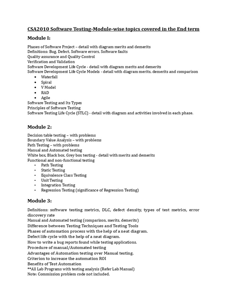 CSA2010 Software Testing Overview | PDF | Software Testing | Technology ...