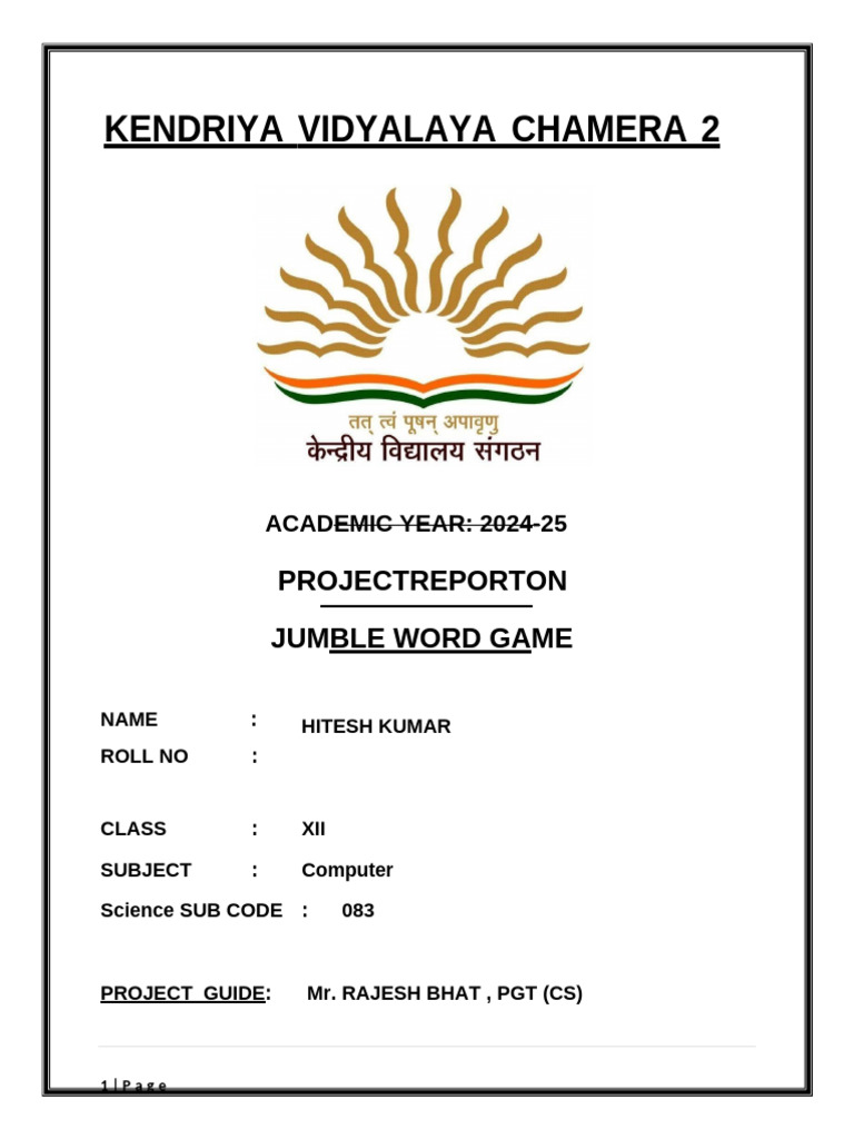 Jumble Word Game Project Report | PDF | My Sql | System
