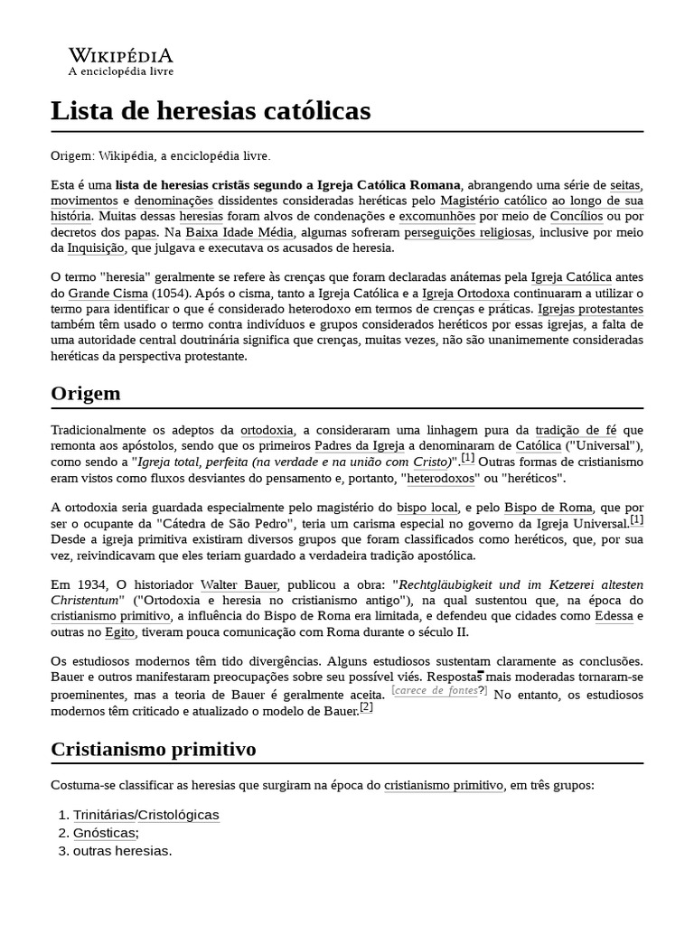 Principais Heresias da Igreja Católica | PDF | Heresia | Cristologia