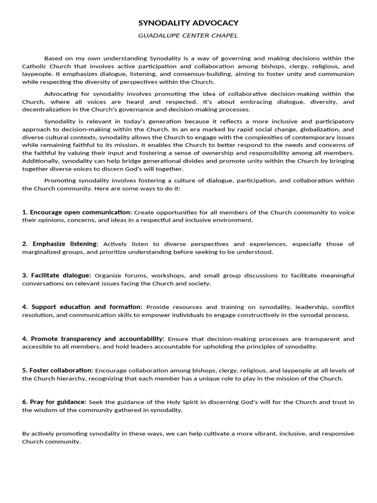 Promoting Synodality in the Church | PDF | Collaboration | Laity
