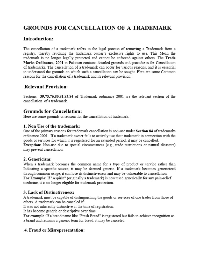 Photo inspiration: Visual Reference: Grounds For Cancellation Of A Trademark Pdf 111 Pdf Trademark