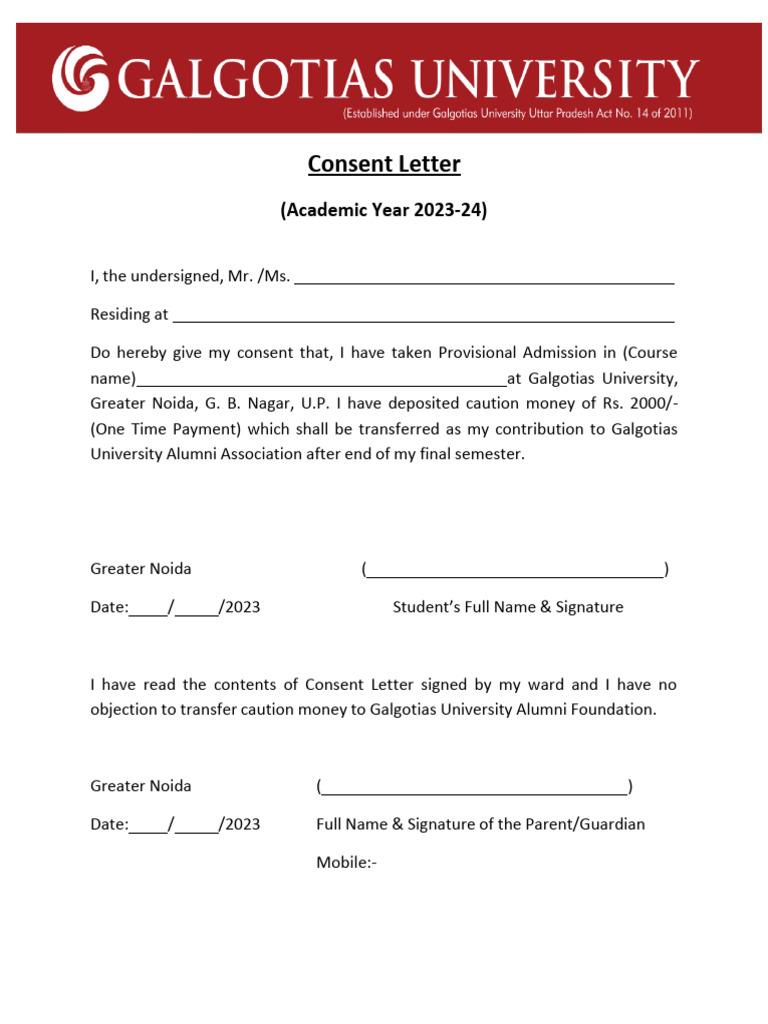 Alumni Consent Letter for Enrollment | PDF