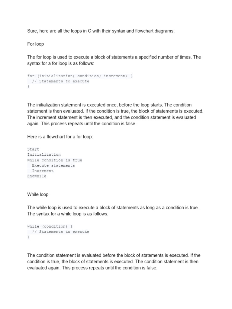 Explain All Loops With Syntax and Flowchart Diagram | PDF