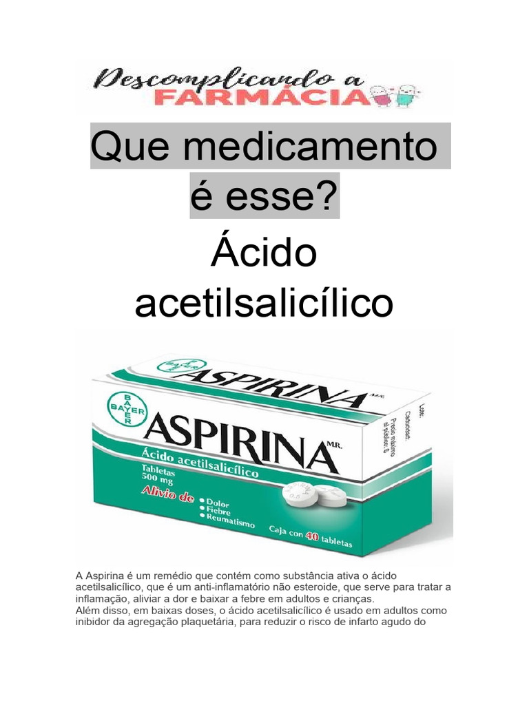 Que Medicamento É Esse Ácido Acetilsalicílico PDF | PDF | Aspirina ...